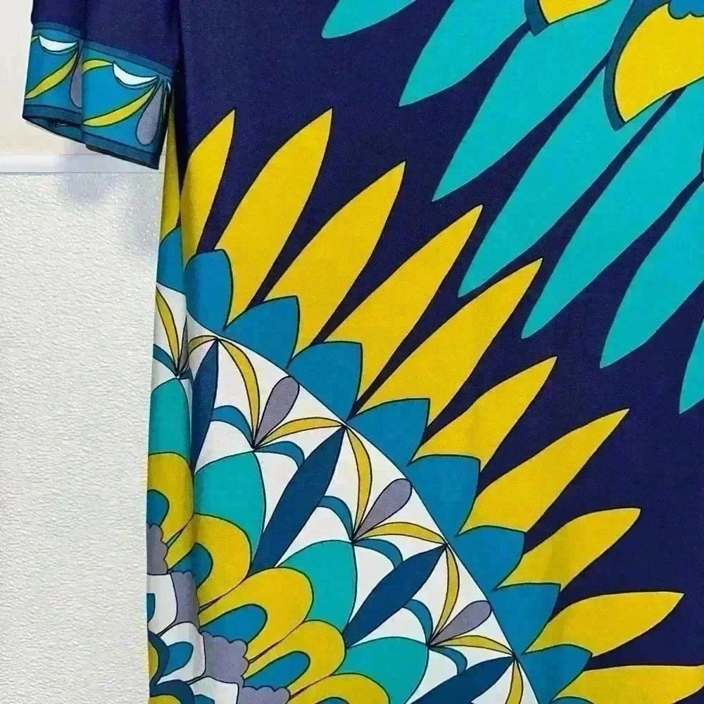 Women's Donna Morgan Dress, Size 6, NavyTeal Vintage Psychedelic Mod Shift Dress - Picture 2 of 11